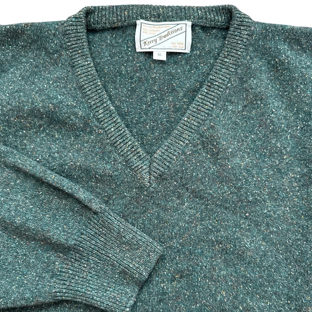 Vintage Kerry Traditions Women’s Green V-Neck Sweater Wool/Silk Blend‎ Ireland